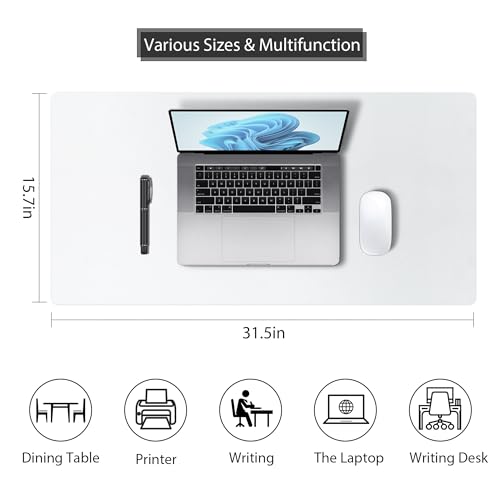 Leather Desk Pad Protector, Mouse Pad, Non-Slip Computer Mat for Desk, PU Leather Office Desk Mat for Home & Office, Waterproof Laptop Desk Blotter Pad for Keyboard and Mouse, White (15.7''X31.5'') - color: White, size: 15.7''X31.5''