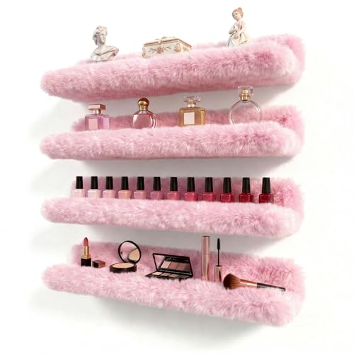 Care&More YJ 15 Inch Nail Polish Shelves, 4-Pack Fuzzy Display Nail Polish Rack for Storing Nail Bottles, Sunglasses, Essential Oils, Plush Soft Pink - color: Pink