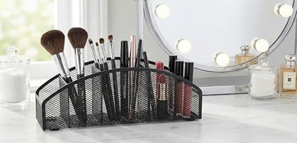 5-Tier Desk Organizer & Pen Holder, Large-Capacity Metal Mesh Pencil Cup, Cute Aesthetic Desktop Caddy for Markers, Art Supplies, Makeup Brushes, Black