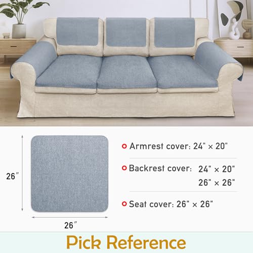 Couch Arm Covers, Waterproof Armrest Cover for Sofa, Loveseat, Armchair, Non-Slip Recliner Arm Cover, Sofa Arm Covers, Headrest Cover, Arm Chair Covers Set of 2 (Gray-Blue, 26"×26") - color: Gray-blue, size: 26" x 26" - 2 pcs