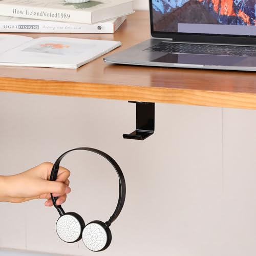 Weysat Under Desk Headphone Hook Hanger Purse Hook for Table with Adhesive Tape Acrylic Hanger Under Desk Mount for Most Headphone Purse Umbrellas(Black,6 Pcs) - color: Black