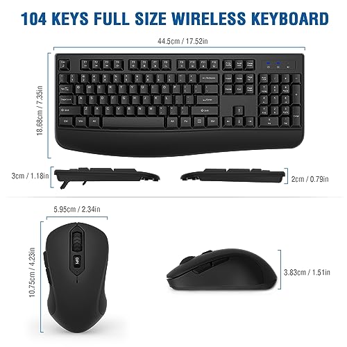 Wireless Keyboard and Mouse Combo, EDJO 2.4G Full-Sized Ergonomic Computer Keyboard with Wrist Rest and 3 Level DPI Adjustable Wireless Mouse for Windows, Mac OS Desktop/Laptop/PC(2 Pack) - color: 2 Pack