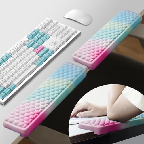 JIKIOU L-Shaped Desk Elbow Pad for Desk,Memory Foam Elbow Support Pad 2Pack | Massage Design, 14.9inch is 20% Longer for Comfort, Non-slip Rubber Base, Ergonomic Cushion for Pain Relief, Rainbow - color: Rainbow, size: 14.9" x 3.5" x 0.6"