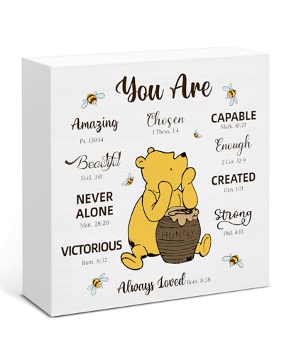 Pooh Bear Christian Gifts Wooden Sign - Winnie Motivational Gifts for Friends Coworkers Teacher Boss, You Are Home Office Desk Decor Sign - color: youAre