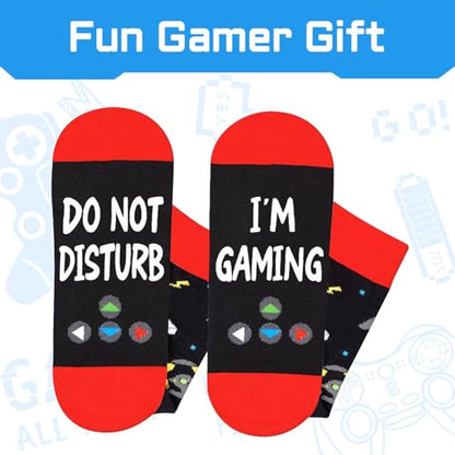 Gamer Gifts for Men - Funny Socks for Men Women, Gaming Socks for Teens with Greeting Card and Keychain