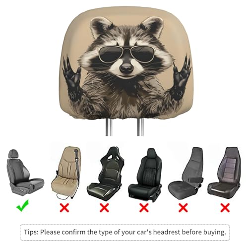 Dujiea 2 Pack Funny Raccoon Car Headrest Covers, Universal Soft Car Seat Head Rest Cover Protector, Vehicle Accessories Fabric Headrest Cover for Cars Vans Trucks - color: Funny Raccoon