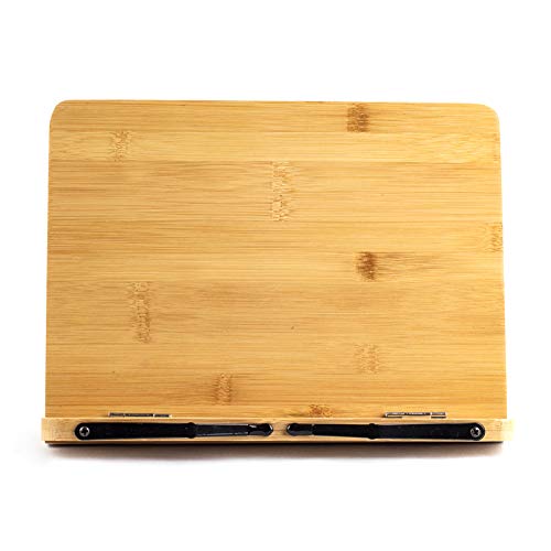 Large A+ (15.4 x 11) Inch XL Bamboo Book Stands & Holders for Reading Hands Free in Bed,Cookbook,Textbook,Law,with 6 Adjustable Height Document Stand