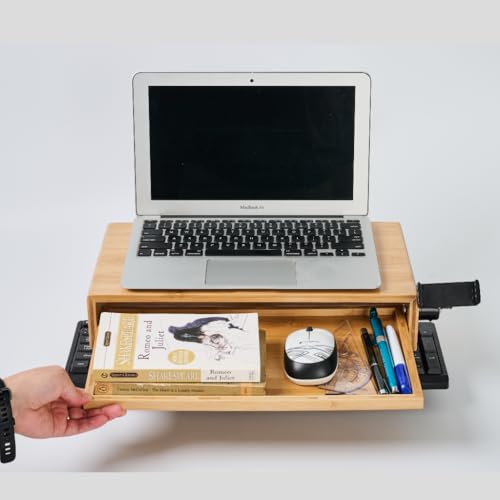 Wood Monitor Stand Riser Organizer for Desk Top with Storage Drawer & Phone Holder,Bamboo Monitor Stand with Keyboard Tray, Non Slip Desk Riser, Desk stand for computer monitor