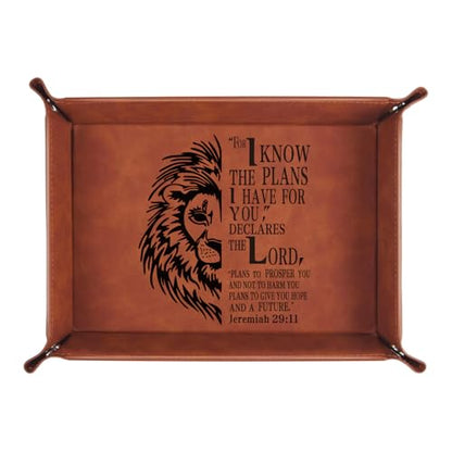 Christian Gifts,Leather Tray Engraved Personalized Tray,Bible Verse Faith Religious Birthday Inspirational Gifts,Valet Desktop Storage Organizer (Jeremiah 29:11) - color: Jeremiah 29:11