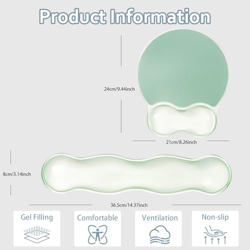 Gel Wrist Rest for Keyboard and Mouse - Ergonomic Green Mouse Pad with Wrist Rest Support Non-Slip Base for Desktop/Latop/Office/Home - color: Green, style: Wave Shape