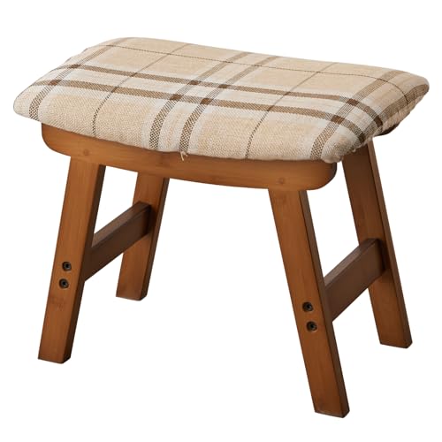 Kitsanery Foot Stool,Ottoman,Bamboo Small Sofa Foot Rest Under Desk,Extra Seating for Living Room, Bedroom and Kitchen (Brown Stool Legs - Stripes Surface) - color: Brown Stool Legs - Stripes Surface