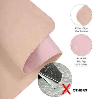 XXLarge Gaming Desk Pad with Stitched Edges - Waterproof Writing Pad Leather Mouse Mat, Non-Slip Base Desk Mat for Office/Home 47"x17" XXL Beige - color: Beige, size: 47" x 17"