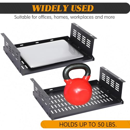Under Desk Computer Mount for Small Form Factor SFF Computers and Pcs, Using Space 16.7" x H 4.75" x D 12" Mount Shelf Organizer for Office Home Workstation Gaming Stand up Desk - size: 4.75 inch High