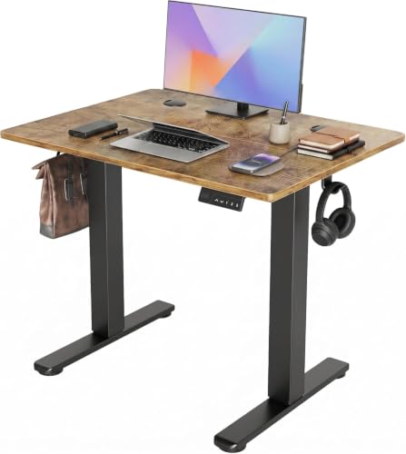Claiks Electric Standing Desk 35 x 20 Inches, Compact Adjustable Height Motorized Sit Stand Desk with 3 Memory Presets & Cable Management, Space-Saving Computer Workstation for Bedroom, Rustic Brown - color: Rustic Brown, size: 35 Inch
