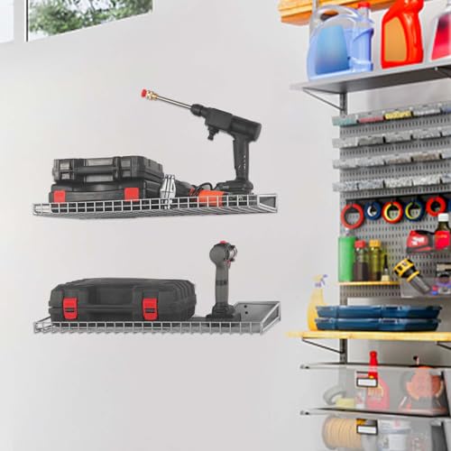 Wallmaster Heavy Duty Garage Wall Shelving 2 Pack 23.6"x11.8" Metal Wire Shelves Wall Mount Mesh Storage Rack for Garage, Office, Basement and Kithcen, max Load 65 lbs (Grey) - color: Grey, size: 2pack