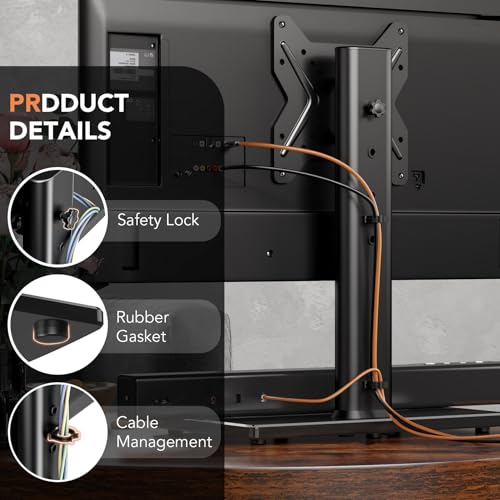 Universal Swivel TV/Table Top TV Stand for 19 to 43 inch TVs with 90 Degree Swivel, 4 Level Height Adjustable, Heavy Duty Tempered Glass Base, Holds up to 99LBS HT02B-001 - size: 13 x 9 x 19.5 inches (For 19"-43" TVs)
