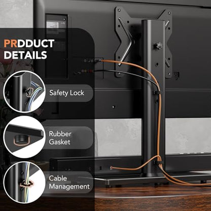 Universal Swivel TV/Table Top TV Stand for 19 to 43 inch TVs with 90 Degree Swivel, 4 Level Height Adjustable, Heavy Duty Tempered Glass Base, Holds up to 99LBS HT02B-001 - size: 13 x 9 x 19.5 inches (For 19"-43" TVs)