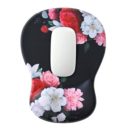 EooCoo Ergonomic Mouse Pad with Gel Wrist Rest Support Middle Concave Design, Relieve Wrist Pain Mousepad, Non-Slip Base for Laptop, Computer, Office Desk Accessories, Carpal Tunnel Syndrome - color: Black Flower