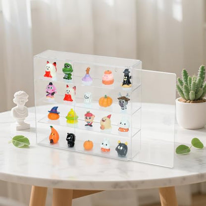 Clear Display Case 4 Compartments Storage Box Cabinet Organizer for Mini Toys, Collections and Stone