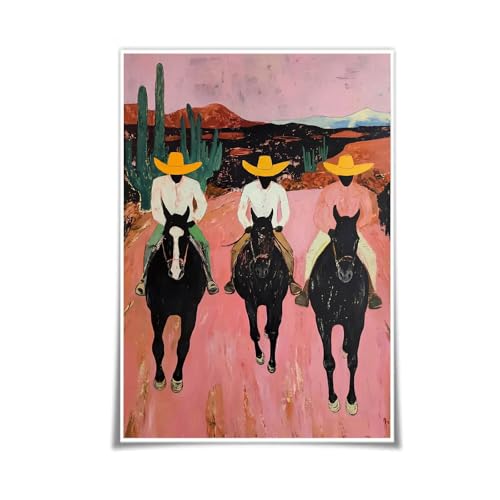ZHXICHEN Southwestern cowboys Print, colorful abstract western horse painting, modern country cowboy poster Abstract style Cowboy Desert Cactus Posters Living Room Bedroom 16X24 inch Unframed - color: white-15, size: 24"L x 16"W