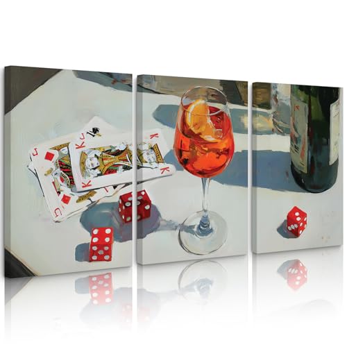 Trendy Bar Cart Wall Art Retro Dice Poker Canvas Wall Decor Preppy Aesthetic Poster Y2k Aperol Spritz Prints Playing Card Pictures for Living Room Apartment Dorm 12x16 Inch Ready to Hang Set of 3 - color: Dice Prints, size: 12x16 Inch Wrapped Canvas