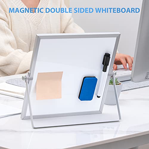 ARCOBIS Small WhiteBoard with Stand 10" X 10", Magnetic Double-Sided Dry Erase White Board Easel for Desk Students Home Office - color: Silver, size: 10"W x 10"H