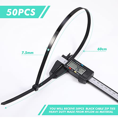Shappy 24 Inch 50 Pcs Zip Ties Heavy Duty Strong Large Cable Wire Ties Zip Industrial Sturdy Wire, Awnings Tying Branches Bundling of Crops Fixed Water Pipes (Black) - color: Black, size: 24 inch