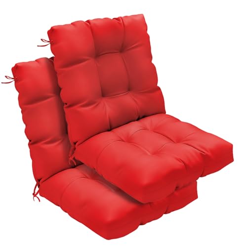 Outdoor Chair Cushions Set of 2, 42x21x4 Inch Patio Cushion for Dining/Rocking Chairs, High Back Soft Seat Pad with Ties, Indoor Outside Use, Fade-Resistant & Waterproof, Red - color: Red
