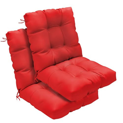 Outdoor Chair Cushions Set of 2, 42x21x4 Inch Patio Cushion for Dining/Rocking Chairs, High Back Soft Seat Pad with Ties, Indoor Outside Use, Fade-Resistant & Waterproof, Red - color: Red
