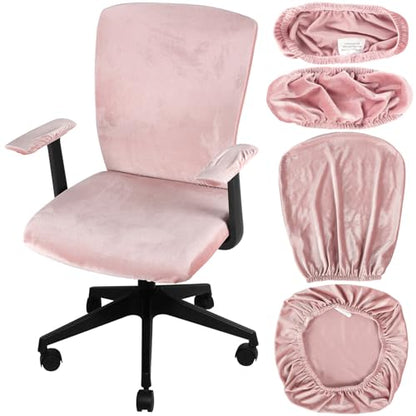 Tallew 4 Pcs Office Chair Covers Set Computer Universal Protective Stretchable Chair Seat Covers Desk Armrest Slipcovers Pads Office Cushion Backrest for Rotating(Light Pink) - color: Light Pink