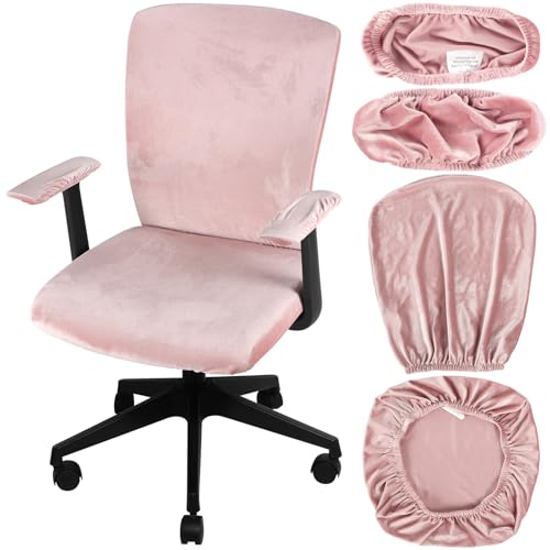 Tallew 4 Pcs Office Chair Covers Set Computer Universal Protective Stretchable Chair Seat Covers Desk Armrest Slipcovers Pads Office Cushion Backrest for Rotating(Light Pink) - color: Light Pink