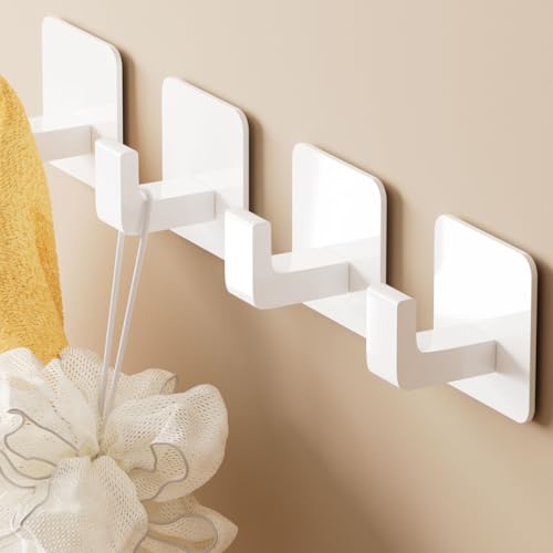 GWAAZXGZ Square Self Adhesive Towel Hooks - 4 Pack Matte White Metal Hooks, Right-Angle Design for Towels, Robes & Hats, Organize Bathroom, Kitchen, Entryway, Doors, Cabinets on Smooth Surfaces - color: White, size: 4 Pack