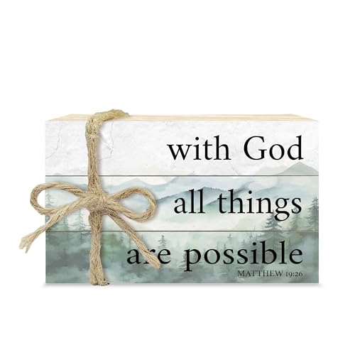 Decorative Books For Home Decor, Christian Table Faux Wood Book Stack Decor, With God All Things Are Possible Bible Stacked Book Decor, Stack Display Books For Nightstand Display, Three Pieces -C(16) - style: with god -03