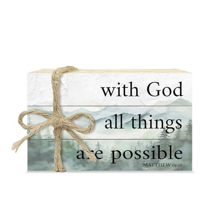Decorative Books For Home Decor, Christian Table Faux Wood Book Stack Decor, With God All Things Are Possible Bible Stacked Book Decor, Stack Display Books For Nightstand Display, Three Pieces -C(16) - style: with god -03