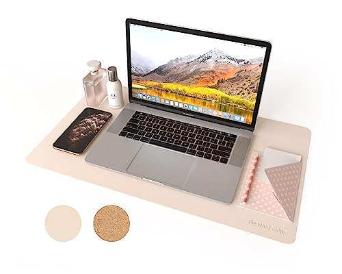 RENMTURE Dual-Sided Mouse Pad, Natural Cork & PU Leather Large Desk Pad for Office and Home Work, Desk Protector Non-Slip, Waterproof, Easy Clean (Apricot, 23.6" x 13.7") - color: Apricot, size: 23.6"x13.7"