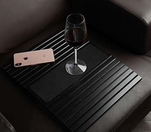 GEHE Couch Arm Tray Table, Flexible/Foldable Sofa Armrest Tray, Couch Armrest Table Cup Holder Great for Drinks Snacks Remote Control, Portable Side Table and Anti-Slip Bottom - color: Black