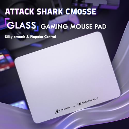 ATTACK SHARK CM05SE Glass Gaming Mouse Pad for FPS & Esports, Nano-Etched Tempered Glass Surface,Ultra-Smooth Low Friction Hard Mousepad,Waterproof Large Desk Mouse Mat for PC Setup,White - color: White
