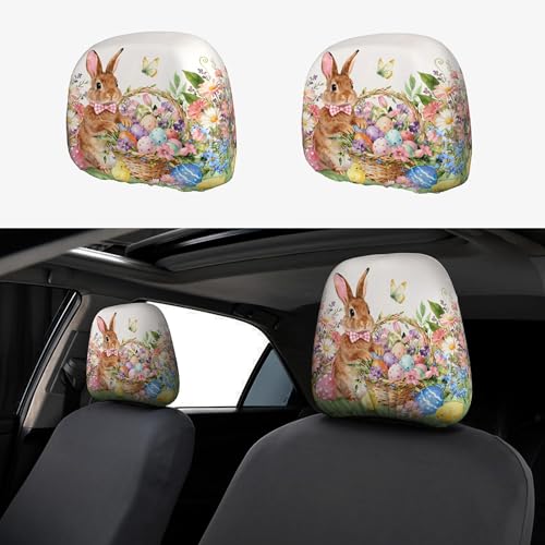 2pc Easter Car Headrest Cover Cartoon Bunny Car Seat Head Rest Protector for Holiday Decor - color: Easter Bunny White