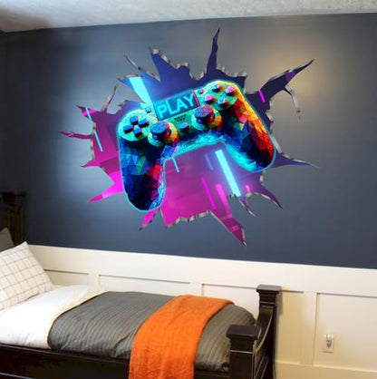 YIMEHDAN Large 3D Game Wall Decals (35.8”x32.4”), Gaming Break Through The Wall Vinyl Wall Stickers for Game Lover, Removable Video Games Artwork for Boys Playroom Bedroom Decor - style: game2