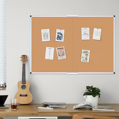 VIZ-PRO 60" x 36" Large Cork Bulletin Board, Foldable & Wall-Mounted Notice Pin Board with Silver Aluminum Frame, for School Home Office - 5' x 3' Corkboard - size: 60 X 36 Inches