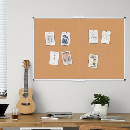 VIZ-PRO 60" x 36" Large Cork Bulletin Board, Foldable & Wall-Mounted Notice Pin Board with Silver Aluminum Frame, for School Home Office - 5' x 3' Corkboard - size: 60 X 36 Inches