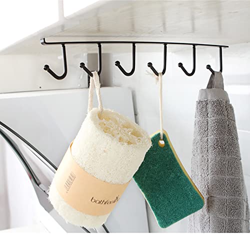 Kitchen Hook Holder Under Cupboard, Under Cabinet Utensils Hanging Hooks Rack, Drilling Free Cabinet Door Hanging Hook Rack,6 Hooks Kitchen Storage Utensil Organizer Hook Rack,2 Pack (Black) - color: Black 2pcs