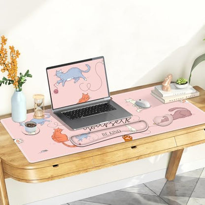 Large Gaming Mouse Pad Set, Pink Cats Ergonomics Keyboard Desk Mat with Memory Foam Wrist Rest, Extended Game Mousepad, Non-Slip Desk Pad Matt Easy Typing Pain Relief I Be Kind to Yourself - color: Be Kind to Yourself