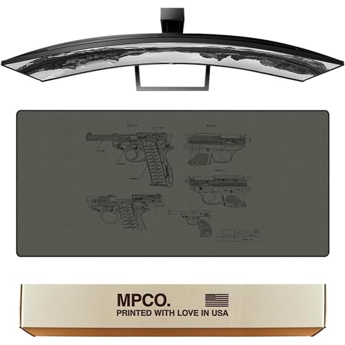 MPCO. Original Large Gaming Desk Mat – 36" x 17" Aeroglyde Blueprints Pistol 38 – Green Full Desk Mouse Pad for Smooth Precision – Non-Slip, Washable Extra-Large PC Mouse Pad for Gaming Sessions - color: Aeroglyde Pistol 38 – Green