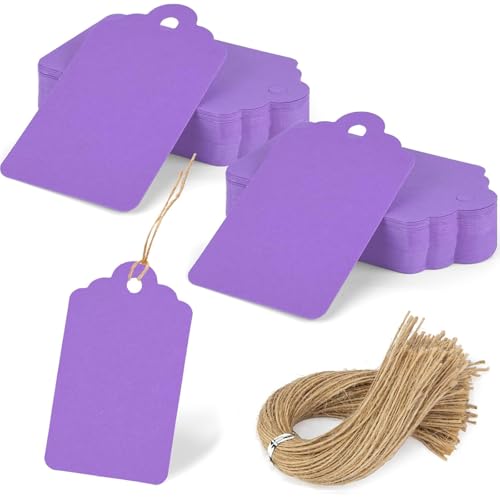 SallyFashion 120PCS Gift Tags with String Attached, 1.6 x 2.8 inch Purple Paper Tags for Wedding Birthday Gifts DIY - color: Purple