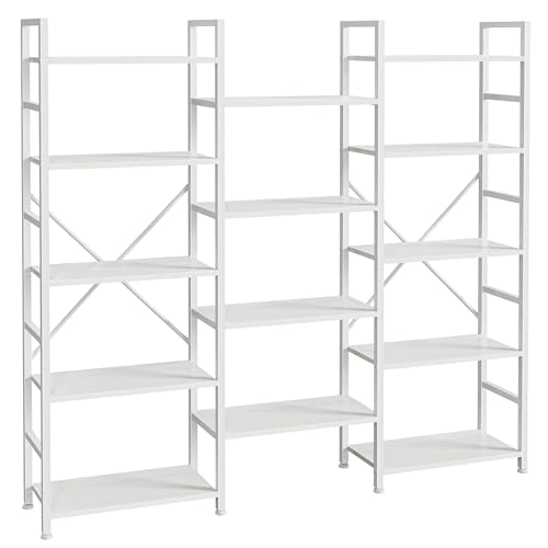 SUPERJARE Triple Bookshelf, Bookcase with 14 Open Display Shelves, Wide Book Shelf Book Case for Home & Office, 5 Tier, White - color: White, size: 5 Tier