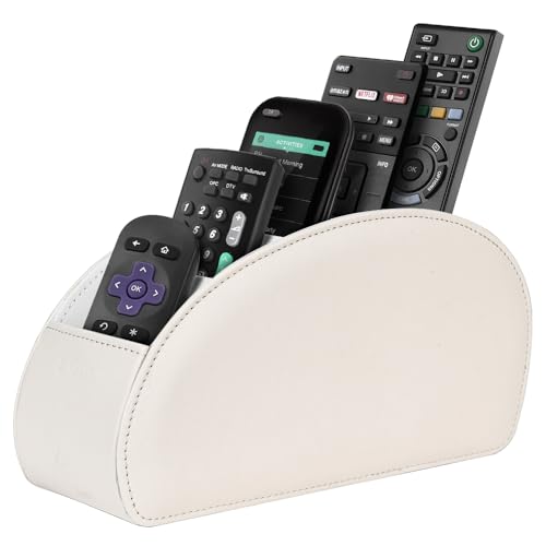 SITHON Remote Control Holder with 5 Compartments - PU Leather Remote Caddy Desktop Organizer Store TV, DVD, Blu-Ray, Media Player, Heater Controllers, Beige - color: Beige, size: Small