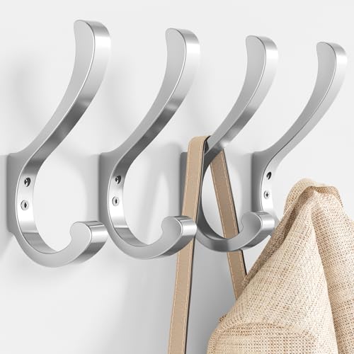 Coat Hooks for Hanging Heavy Duty - Extra Large (5.4 inch) Wall Mount Hooks for Backpacks, Purses, Clothes, Towels, Bags - Metal Screw-in Hooks for Mudroom, Closet, Door, Bathroom (Silver, 4 Pack) - color: Silver, size: 4 Pack
