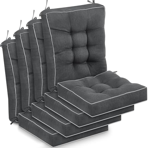 Juexica 4 Sets Outdoor Patio Cushions High Back Outdoor Chair Cushions Rocking Cushion Patio Fastness Chair Pads with Ties for Seasonal Indoor Home Office(Dark Gray,16 x 16 x 3.5) - color: Dark Gray, size: 16 x 16 x 3.5
