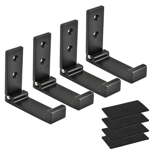 Folding Coat Hooks, Foldable Wall Hooks for Hanging Aluminum Alloy Cloth Hanger Coat Hanger Headphones Holder Headset Wall Hanger Hook- Pack of 4 - color: Black
